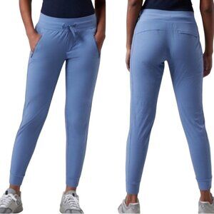Athleta Trekkie North Jogger Pants Cottage Blue Zip Pockets Drawstring Size 14